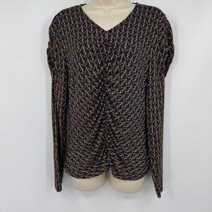 VERONICA BEARD Neeta Tack Print Ruched Top In Navy Multi Equestrian style woman’